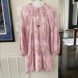 Oliphant Pink and Orange Paisley Long Sleeve Dress XS